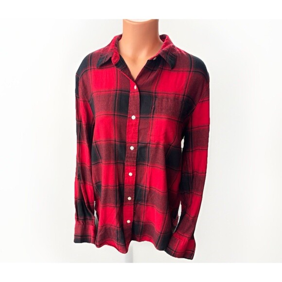 Gap Womens The Easy Shirt Size M Red Black Plaid Button Up - Picture 1 of 5